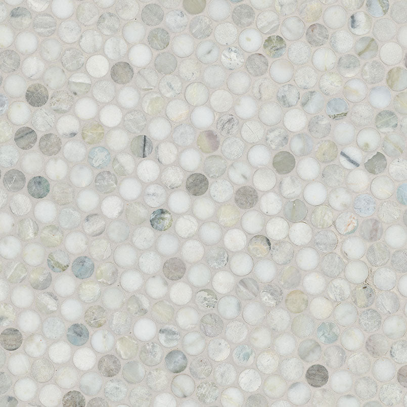 Cloudland Round Pattern Polished Marble Mosaic — isometric scale view — color Round Pattern