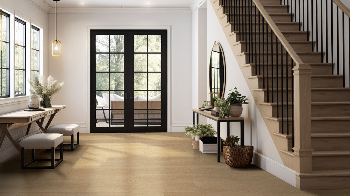 Laurel Reserve 9x48 8mm 22mil Waterproof Rigid Core Luxury Vinyl Plank — installed room view — color Coastal Cottage