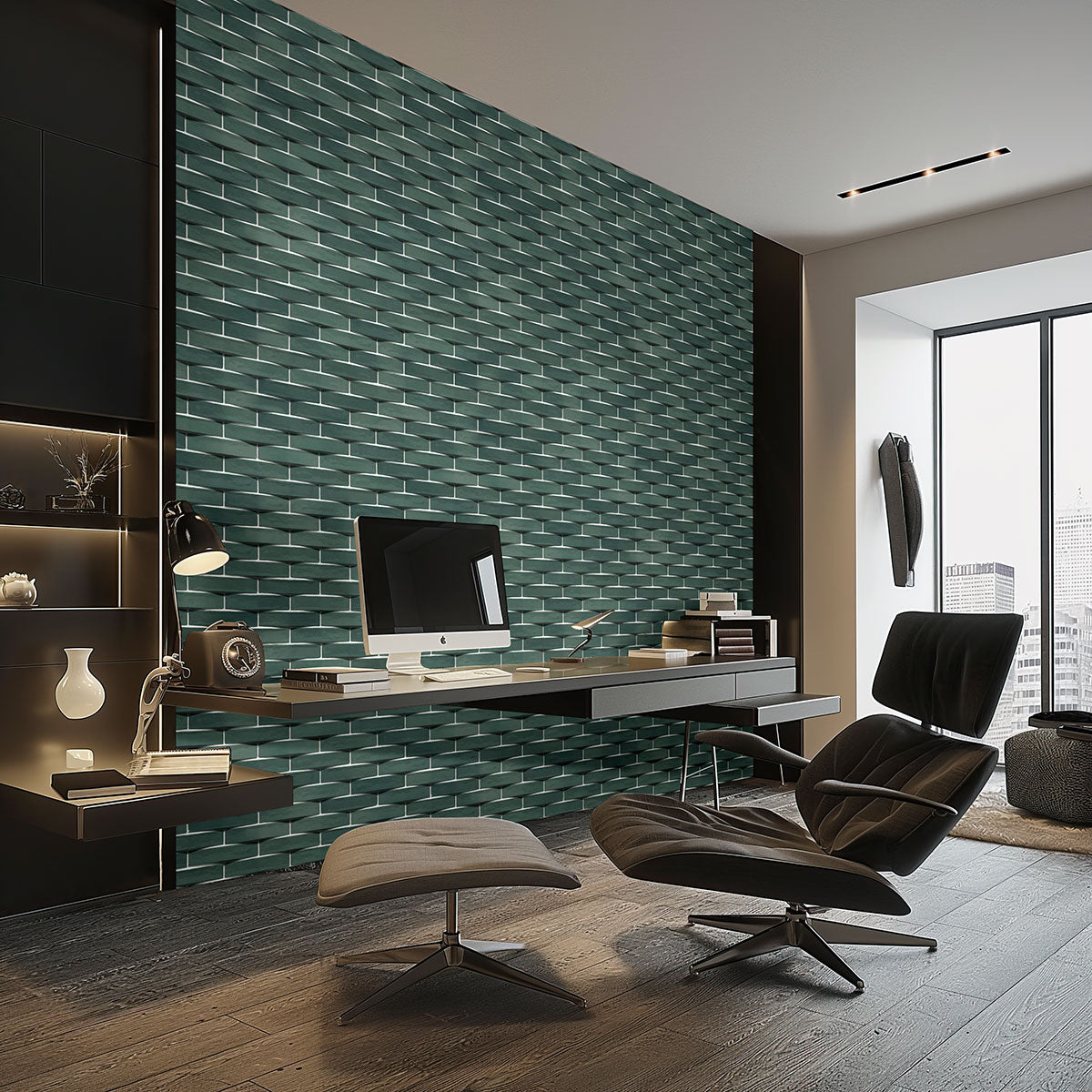 Convex 2x10 Glossy Ceramic Wall Tile — installed room view — color Olive