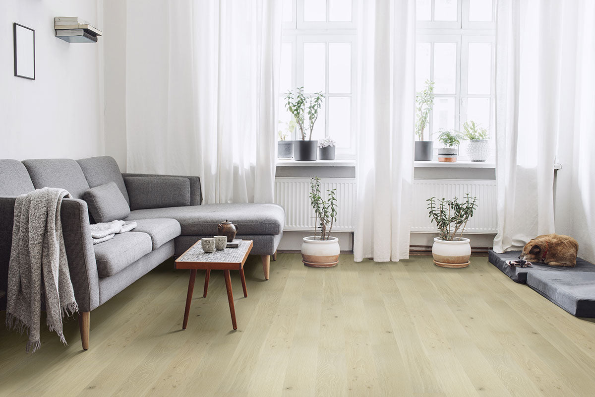 Woodhills 6.5x48 Waterproof Wood Flooring — installed room view — color Coral Ash Oak