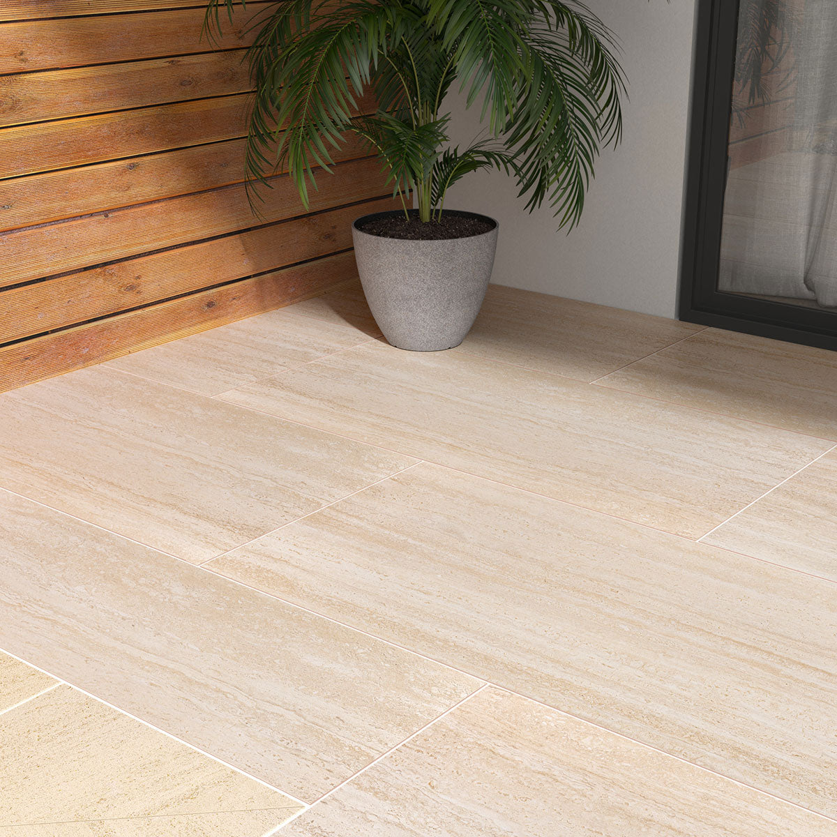 Cordova Avorio Porcelain Paver - installed example (representative)