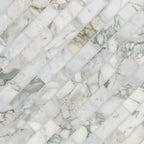 Coronado 2x6 Honed Marble Subway Mosaic — isometric scale view — color Green, gray and rust, size 2x6