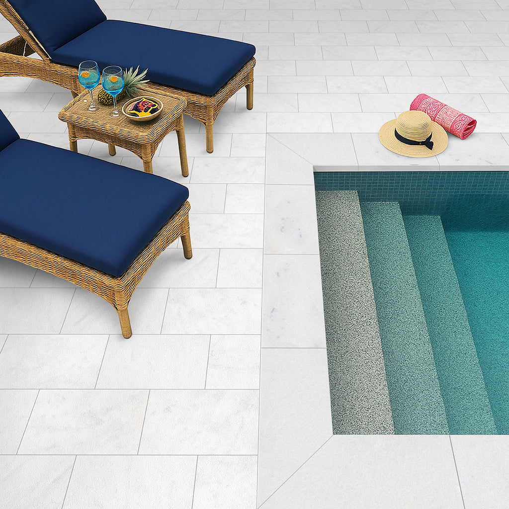 Crystal White Natural Stone Pool Coping - installed example (representative)