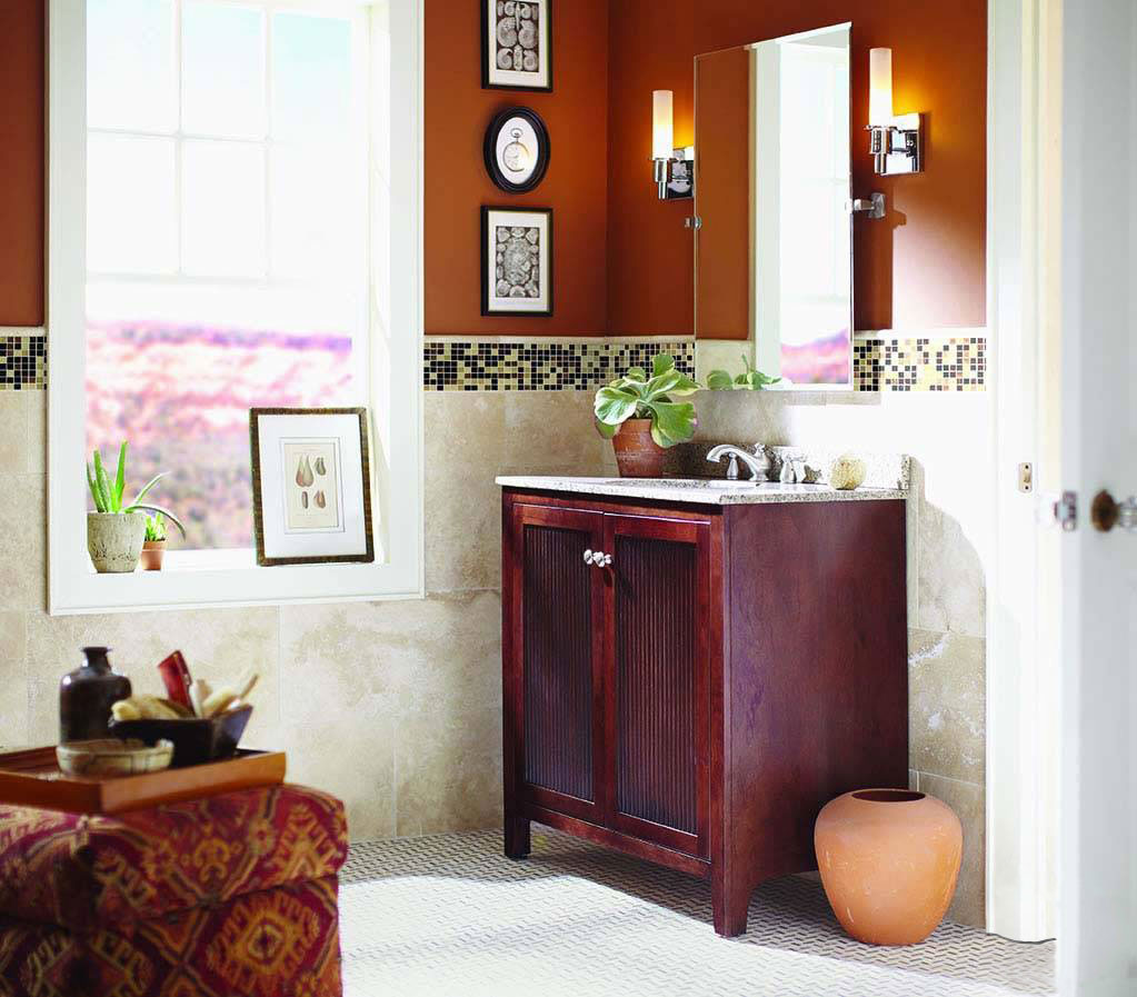 Chiaro Honed Travertine Pencil Molding — installed room view