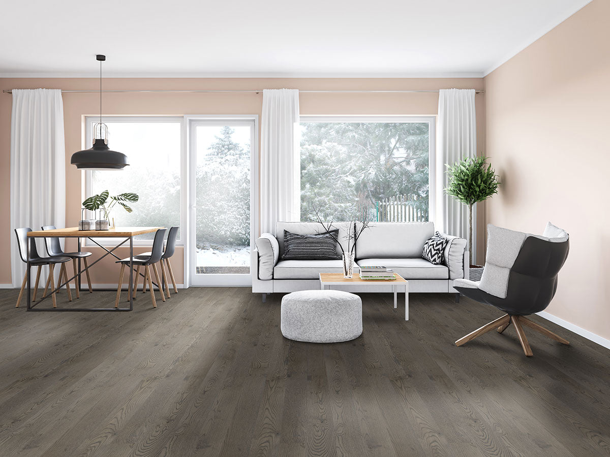 Woodhills 6.5x48 Waterproof Wood Flooring — installed room view — color Dorn Oak