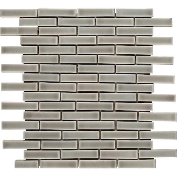Highland Park Dove Gray Brick Glossy Ceramic Mosaic product view