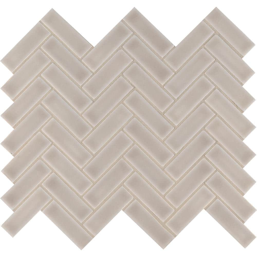 Highland Park Glossy Ceramic Herringbone Mosaic — clean product view — color Dove Gray