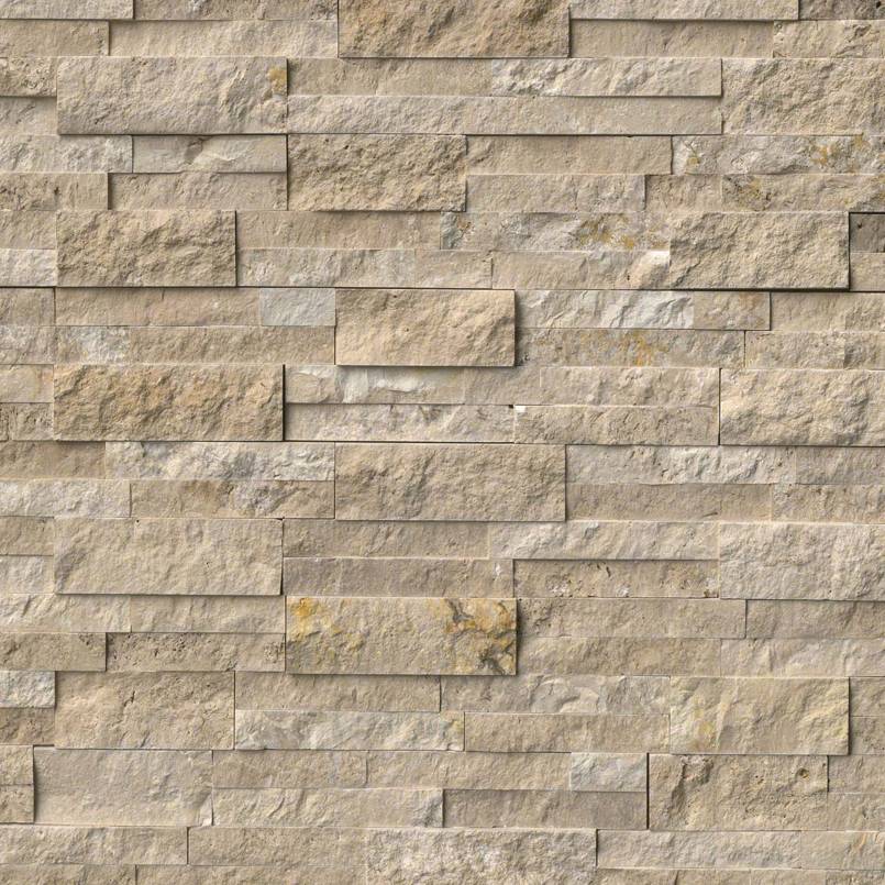Rockmount Natural-Stone Stacked Stone Panel — close-up texture view — color Durango Cream Panel