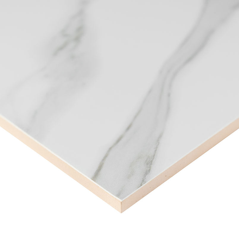 Dymo 12x24 Glossy Ceramic Wall Tile — close-up texture view — color Statuary