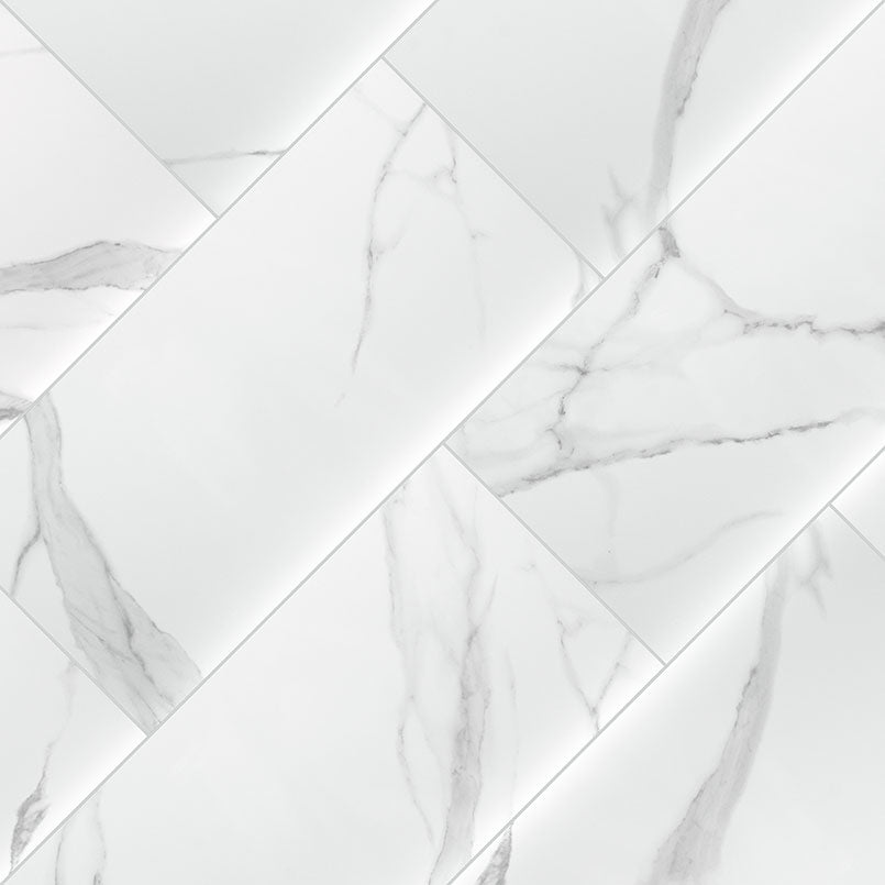 Dymo 12x24 Glossy Ceramic Wall Tile — isometric scale view — color Statuary