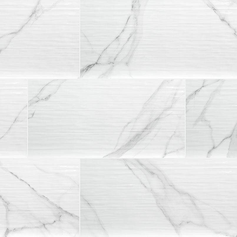 Dymo 12x24 Glossy Ceramic Wall Tile — clean product view — color Statuary Stripe White