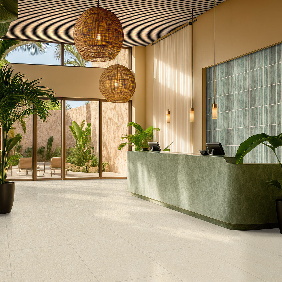 Stella 2x10 Glossy Ceramic Wall Tile — installed room view — color Emerald