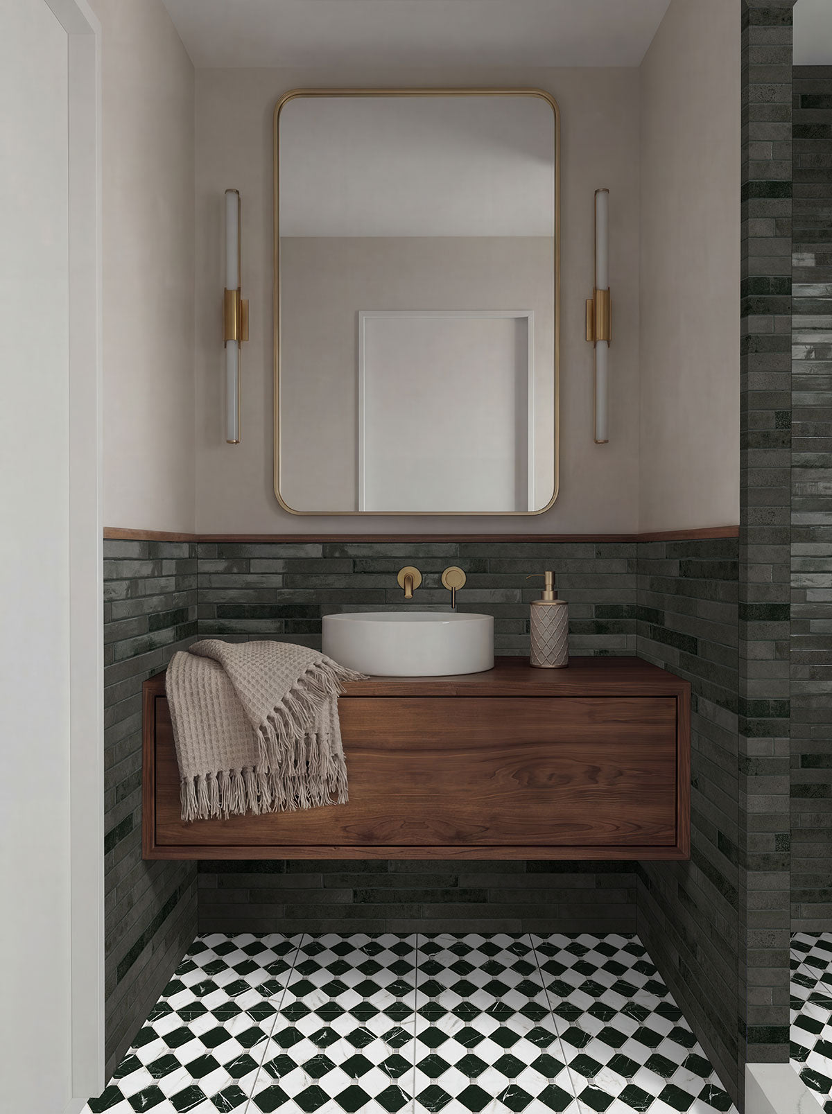 Casa 17x17 Matte Porcelain Tile — installed room view — color Tuxedo