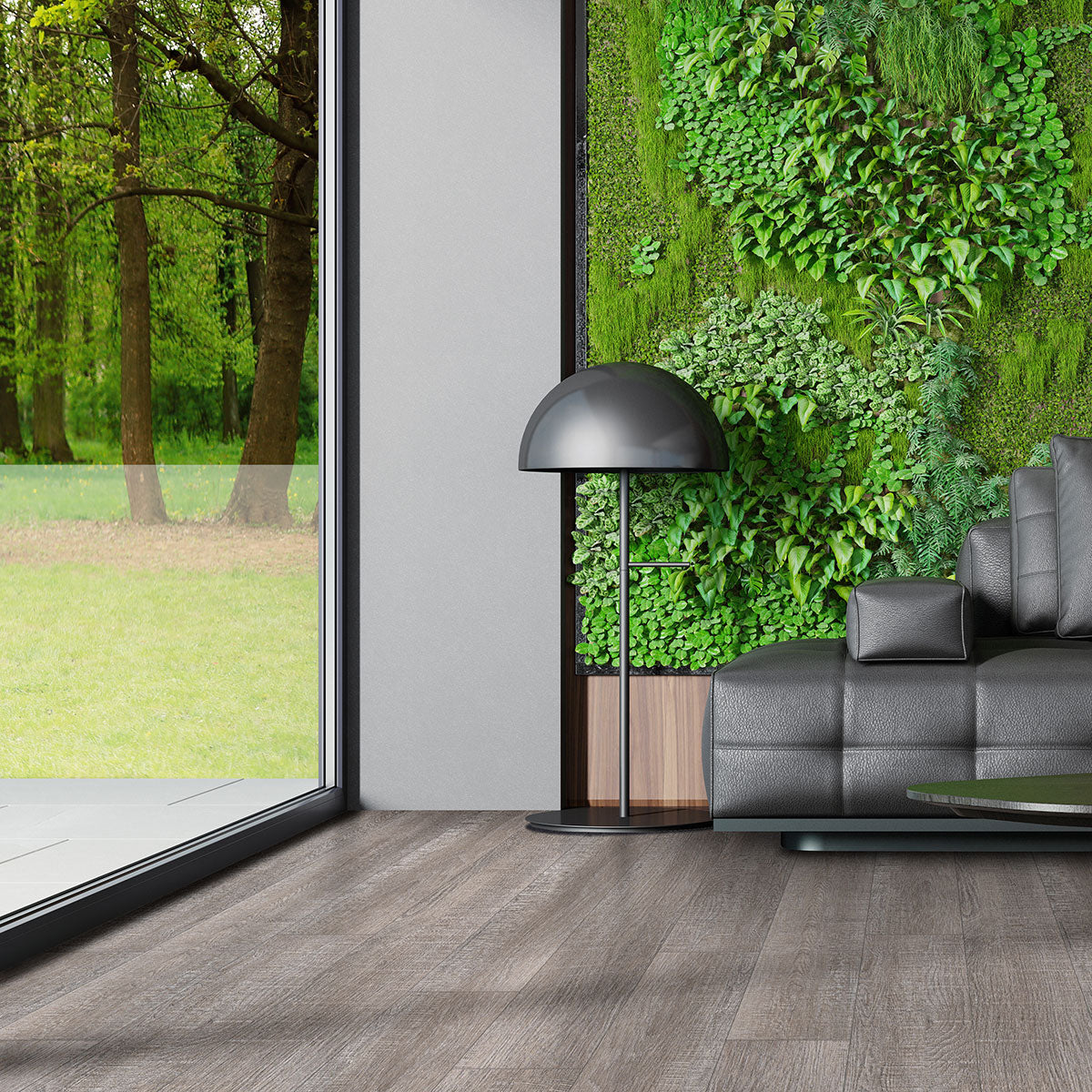 Smithcliffs Waterproof Hybrid Rigid-Core Flooring — installed room view — color Emridge