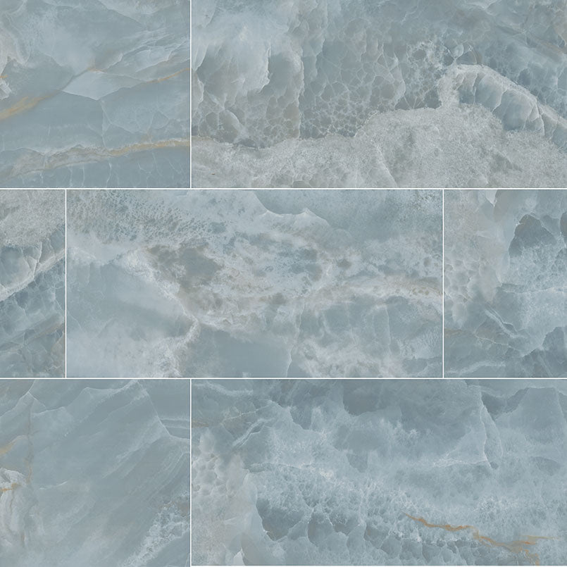 Biotite Polished Porcelain Tile — clean product view — color Light blue, white and rustic gold