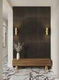 Exotika Violetta 24x48 Polished Porcelain Tile — installed room view — color Warm white with deep purple veining