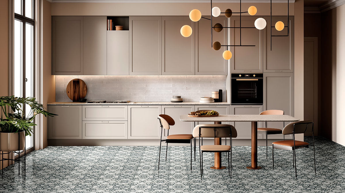 Flamenco 2x18 Glossy Porcelain Tile — installed room view — color Princess White