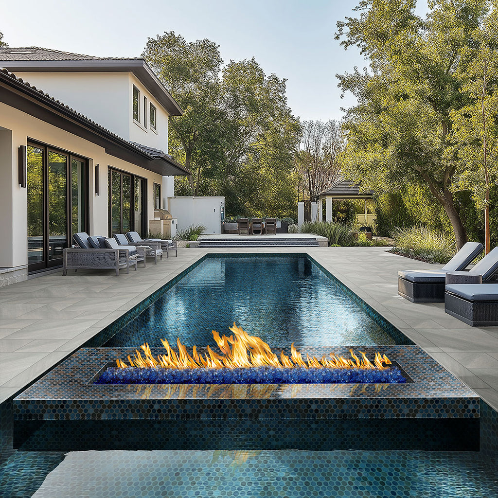 Fossil Snow Porcelain Pool Coping - installed example (representative)