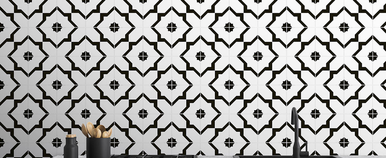 Zaria 8x8 Encaustic-Look Porcelain Tile installed room scene