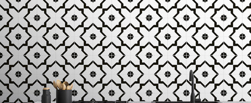 Zaria 8x8 Encaustic-Look Porcelain Tile installed room scene