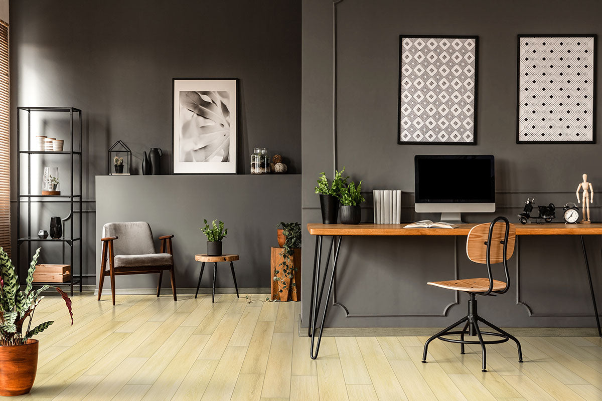 Smithcliffs Waterproof Hybrid Rigid-Core Flooring — installed room view — color Glenbury Oak