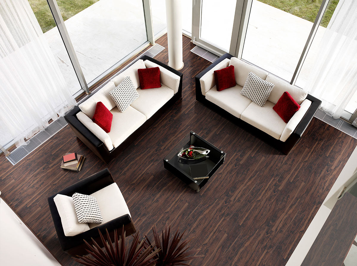 Glenridge 6x48 2mm 12mil Glue-Down Luxury Vinyl Plank — installed room view — color Burnished Acacia