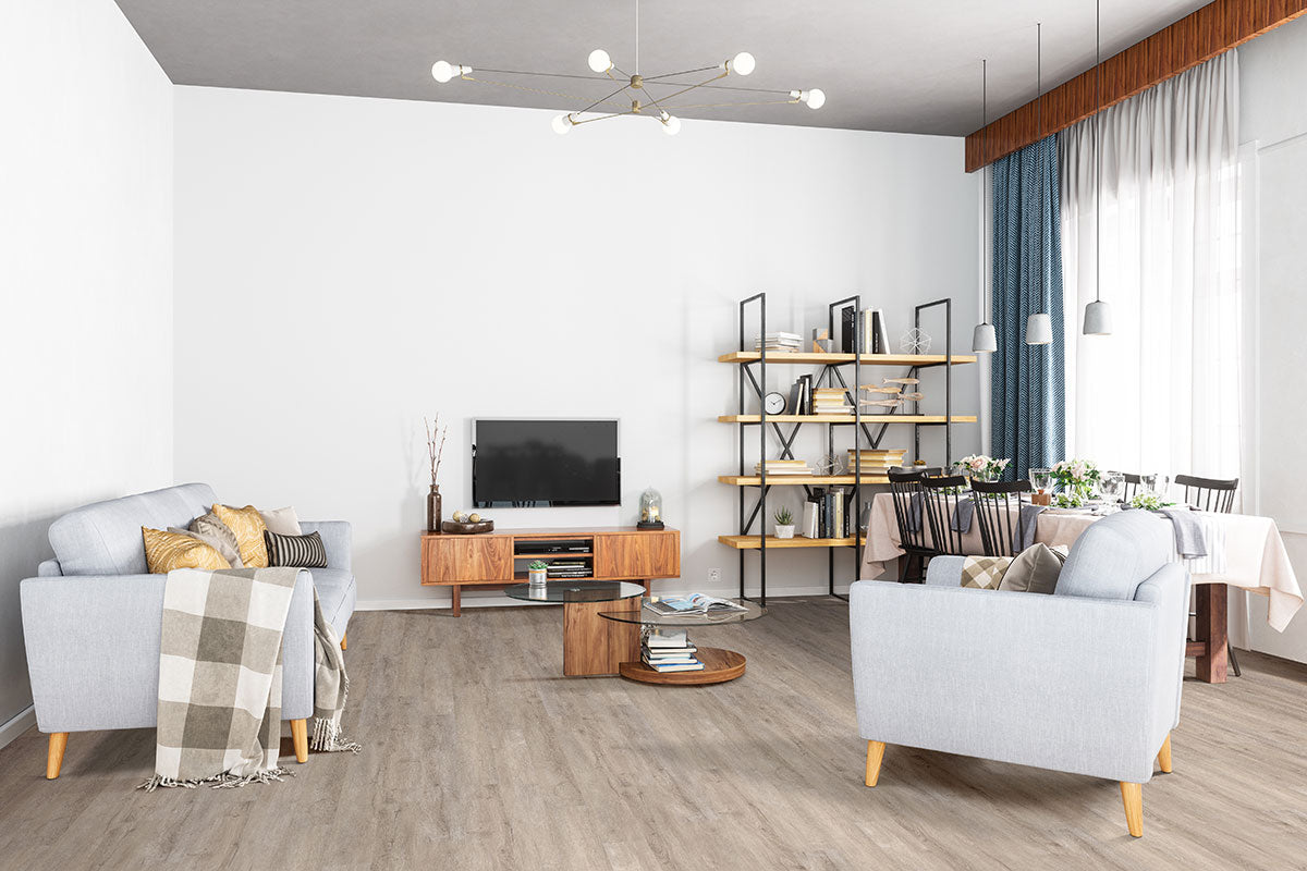 Glenridge 6x48 2mm 12mil Glue-Down Luxury Vinyl Plank — installed room view — color Twilight Oak