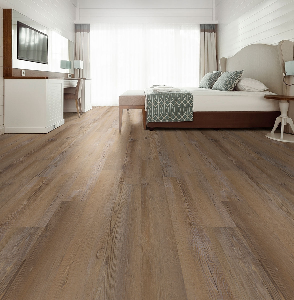 Glenridge 6x48 2mm 12mil Glue-Down Luxury Vinyl Plank — installed room view — color Lime Washed Oak