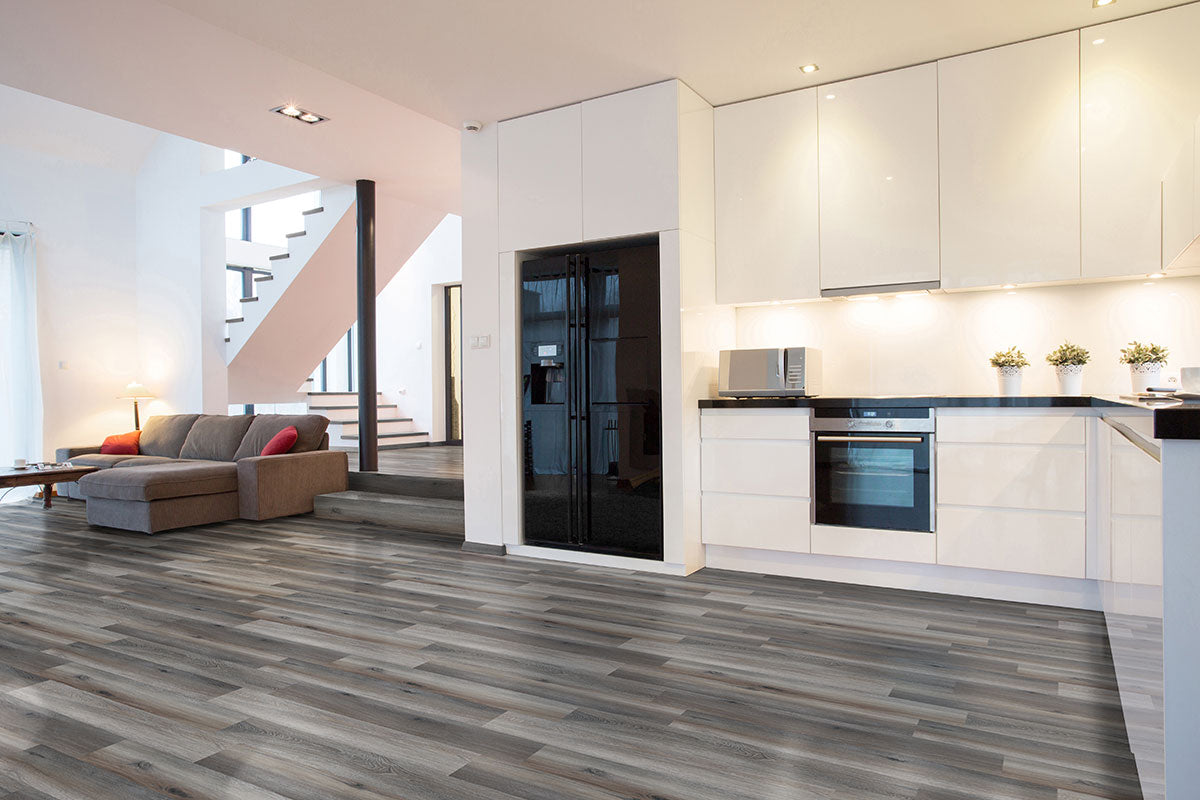 Glenridge 6x48 2mm 12mil Glue-Down Luxury Vinyl Plank — installed room view — color Midnight Maple