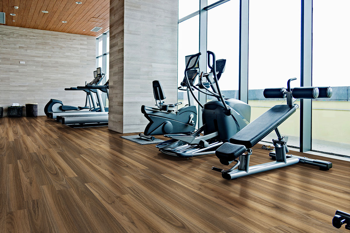 Glenridge 6x48 2mm 12mil Glue-Down Luxury Vinyl Plank — installed room view — color Tawny Birch