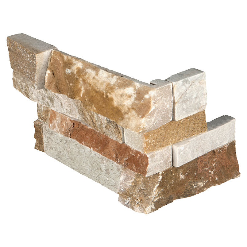 Rockmount Natural-Stone Stacked Stone Corner — close-up texture view — color Golden White Ledger