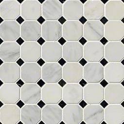 Greecian White 2-inch Octagon Polished Marble Mosaic surface detail