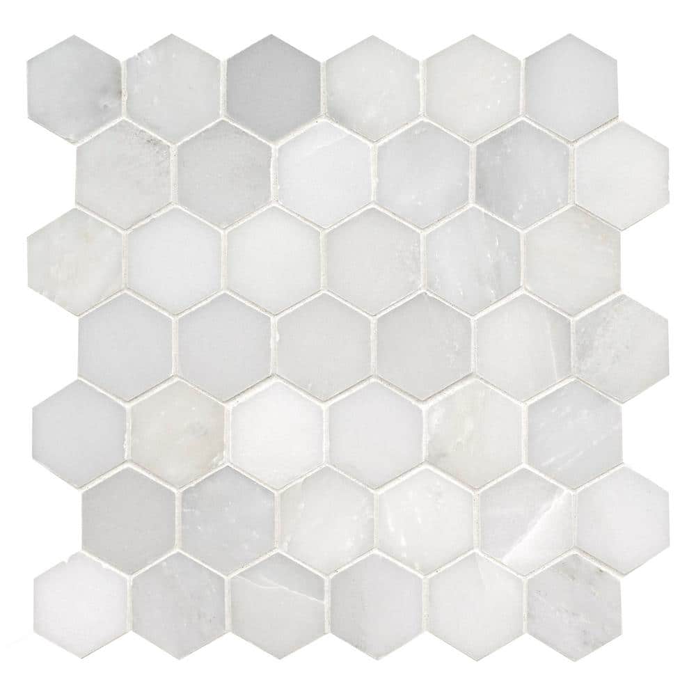 Greecian White Polished Marble Hexagon Mosaic — clean product view