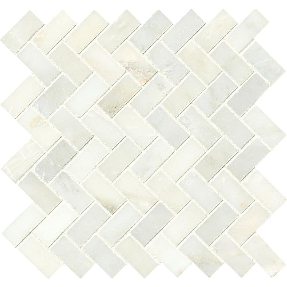 Greecian White Herringbone Polished Marble Mosaic — clean product view