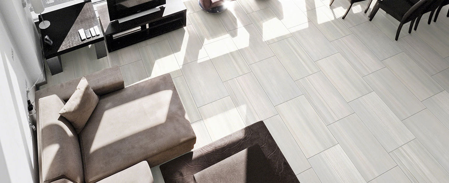 Watercolor 12x24 Matte Porcelain Tile — installed room view