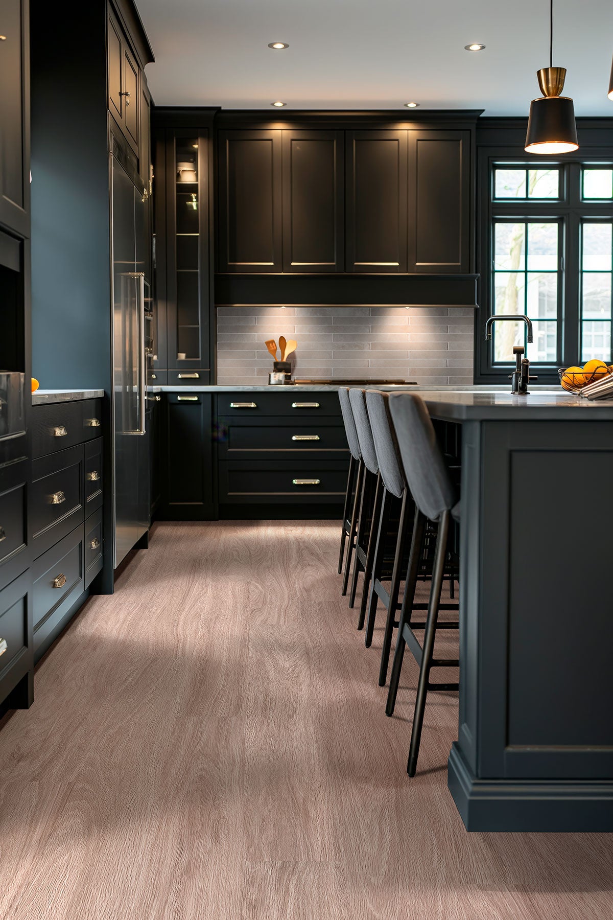 Kallum 9x48 5mm 20mil Loose-Lay Luxury Vinyl Plank — installed room view — color Bleached Elm