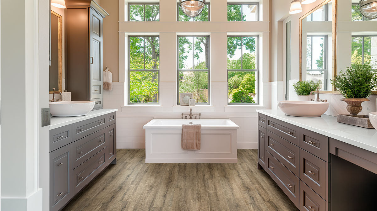Kallum 9x48 5mm 20mil Loose-Lay Luxury Vinyl Plank — installed room view — color Walnut Waves