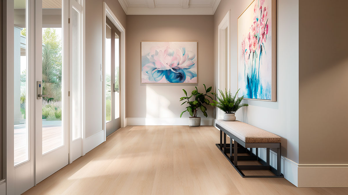 Kallum 9x48 5mm 20mil Loose-Lay Luxury Vinyl Plank — installed room view — color Palmilla
