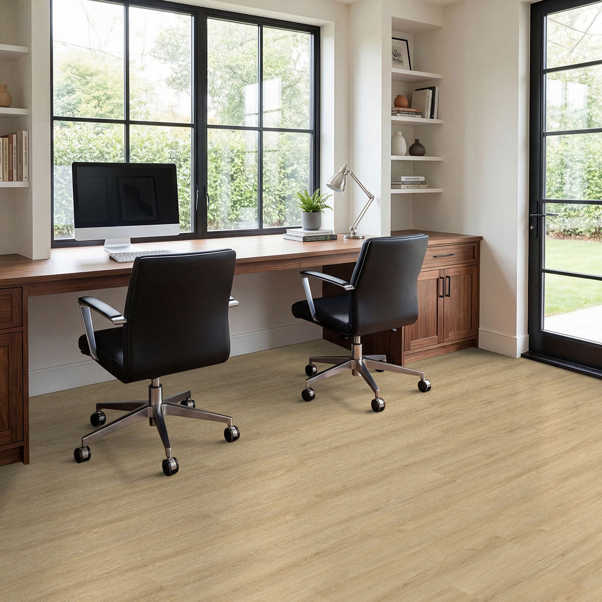 Kallum 9x48 5mm 20mil Loose-Lay Luxury Vinyl Plank — installed room view — color Sandino