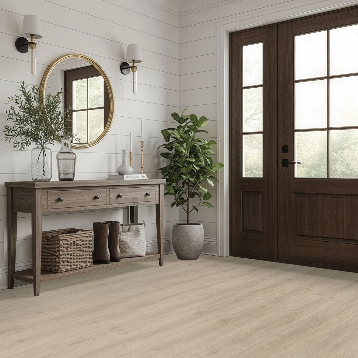 Kallum 9x48 5mm 20mil Loose-Lay Luxury Vinyl Plank — installed room view — color Shasta Grove