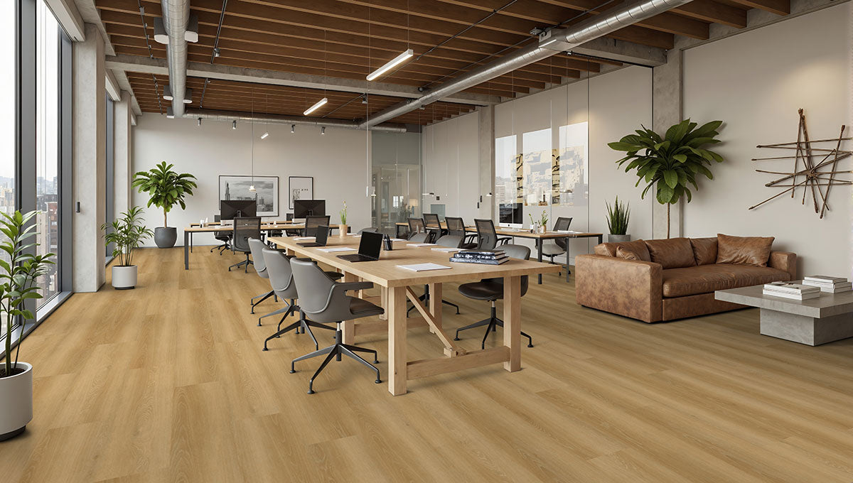 Kallum 9x48 5mm 20mil Loose-Lay Luxury Vinyl Plank — installed room view — color Valleyview Grove