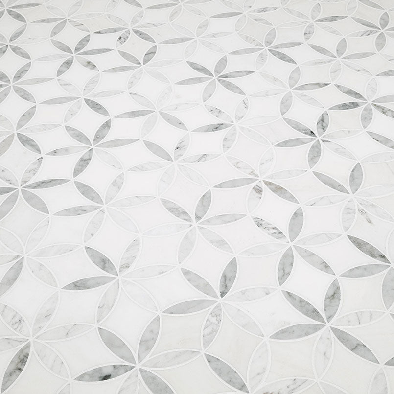 La Fleur Polished Marble Waterjet Mosaic — close-up texture view