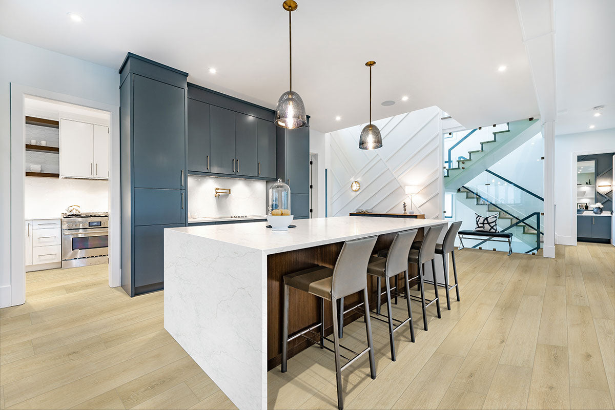 Smithcliffs Waterproof Hybrid Rigid-Core Flooring — installed room view — color Lanston Oak