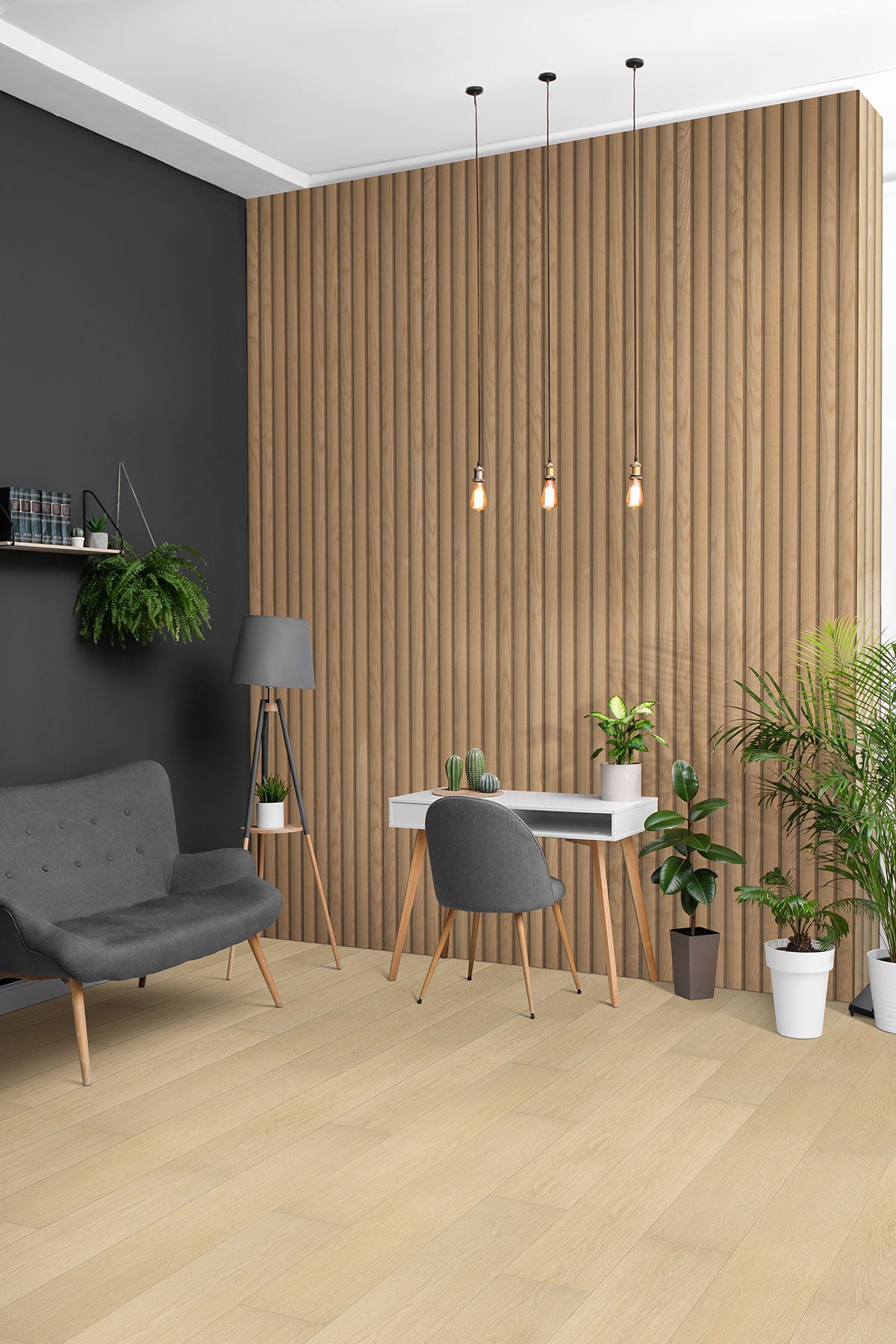 Laurel 9x48 5mm 20mil Waterproof Rigid Core Luxury Vinyl Plank — installed room view — color Malta