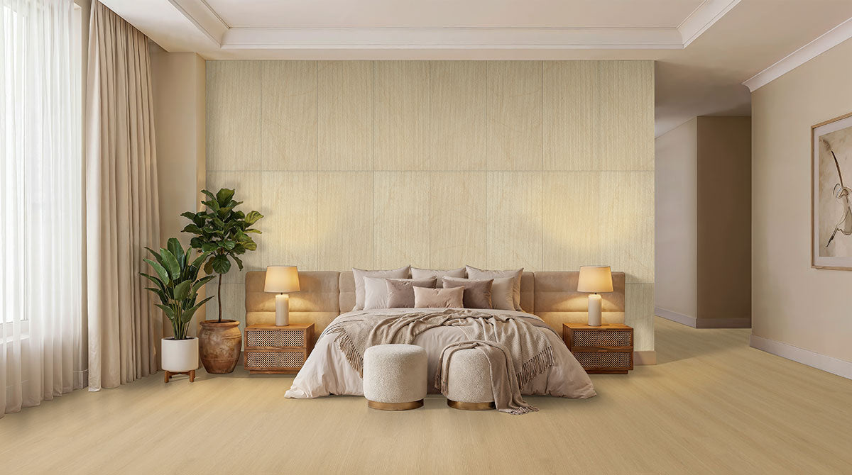 Laurel 9x48 5mm 20mil Waterproof Rigid Core Luxury Vinyl Plank — installed room view — color Palmilla