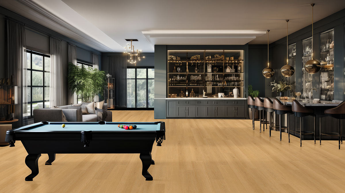 Laurel 9x48 5mm 20mil Waterproof Rigid Core Luxury Vinyl Plank — installed room view — color Selbourne