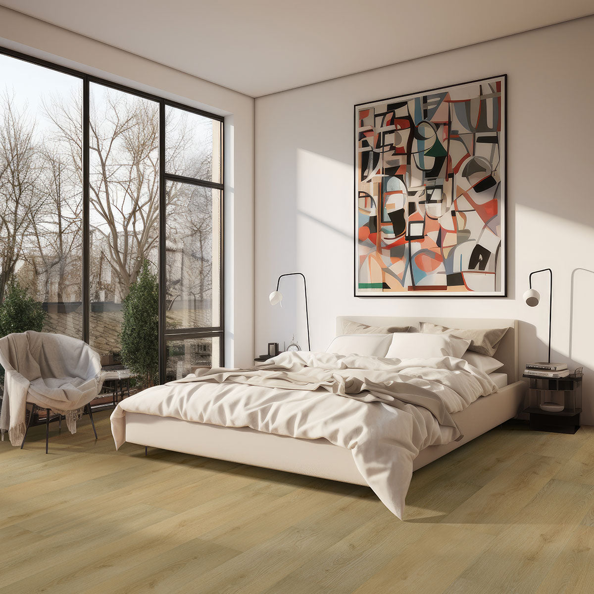 Laurel 9x48 5mm 20mil Waterproof Rigid Core Luxury Vinyl Plank — installed room view — color Tranquilla