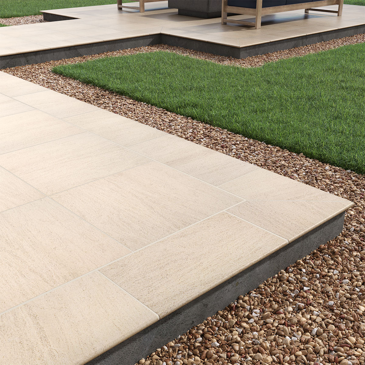 Livingstyle Matte Natural-Stone-Look Porcelain Tile — installed room view — color Beige