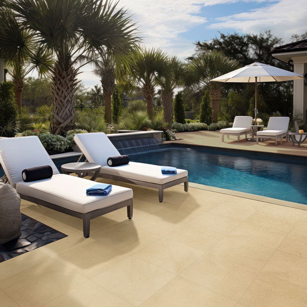 Livingstyle Cream Porcelain Paver - installed example (representative)
