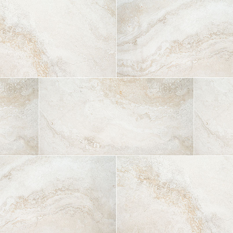 Livingstyle Matte Natural-Stone-Look Porcelain Tile — installed room view — color Travertino